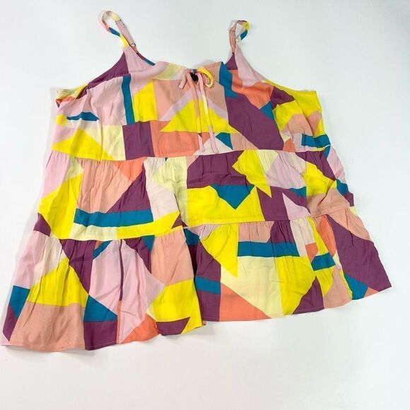 Torrid Babydoll Top Women's 4X Colorful Geometric Challis Tiered Tie Front NWT - Picture 1 of 10